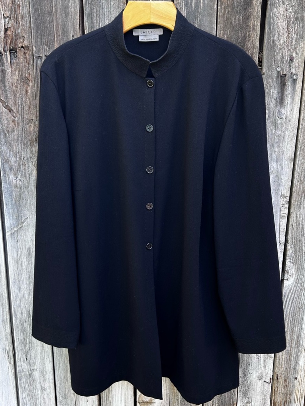 Jaeger Vintage Wool Crepe Tunic Shirt Blouse Top Black 14